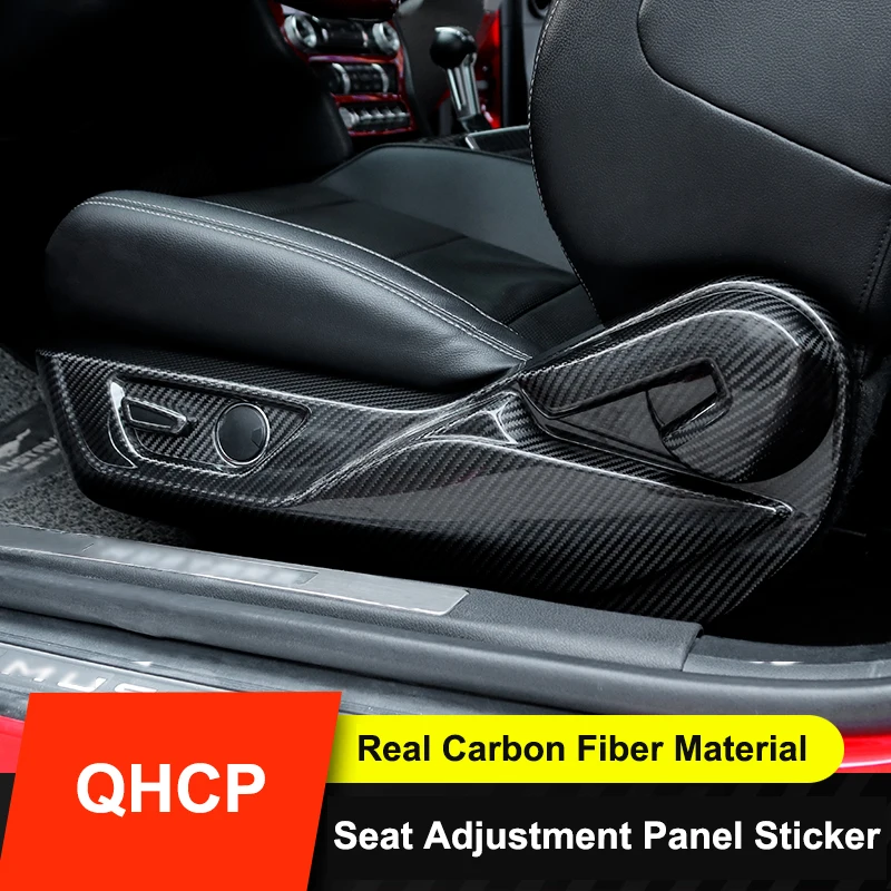 QHCP Cars Seat Adjustment Panel Frame Main Driver Passenger Seat Adjust Covers Real Carbon Fiber 7Pcs For Ford Mustang 2015-2020