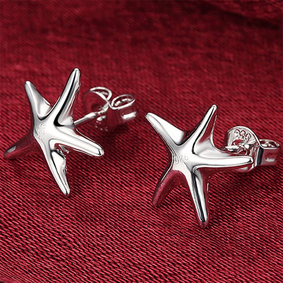 Fashion 925 Sterling Silver Starfish Earrings For Women Wedding Engagement Jewelry Christmas Gift Party