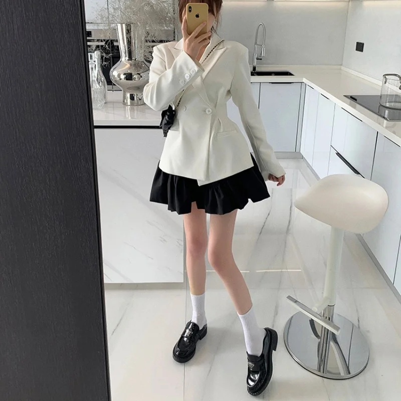 Design Classic Black White Suit Jacket Women Slim Waist Office Ladies Elegant Blazers Fashion Split Casual Blazer Coats Spring