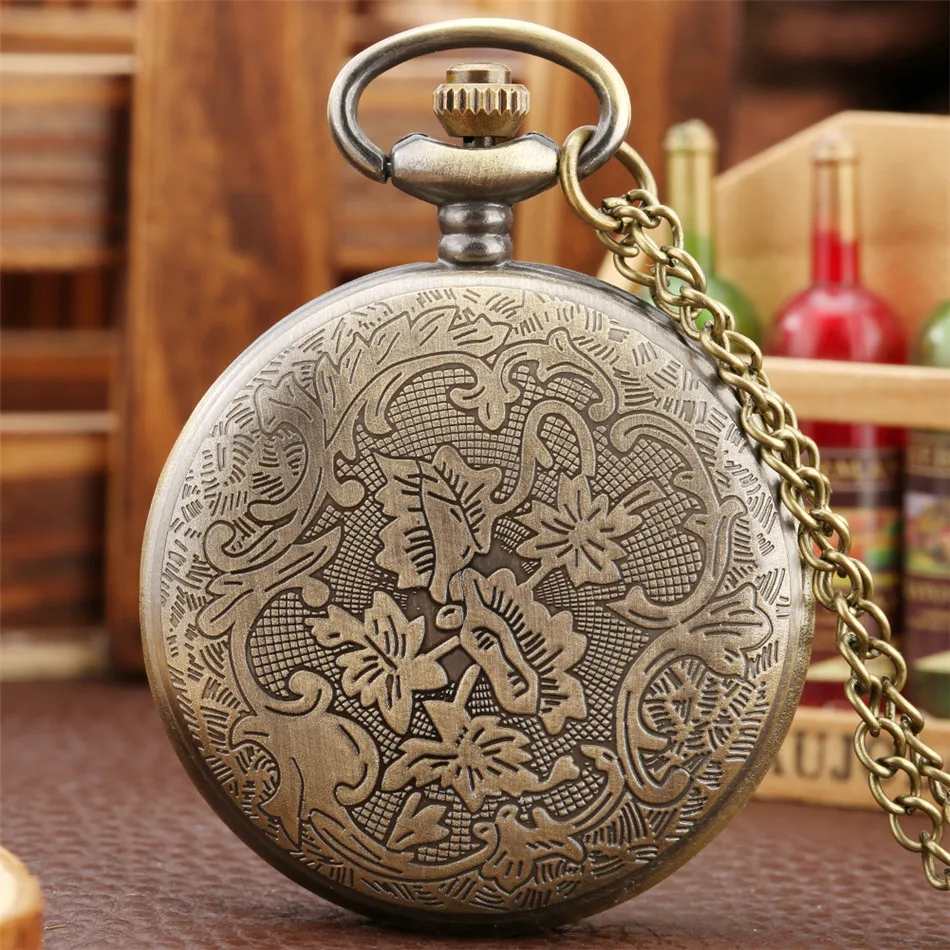 Bronze Cowboy Display Necklace Quartz Pocket Watch Arabic Numerals Display Pendant Clock Full Hunter Pocket Clock