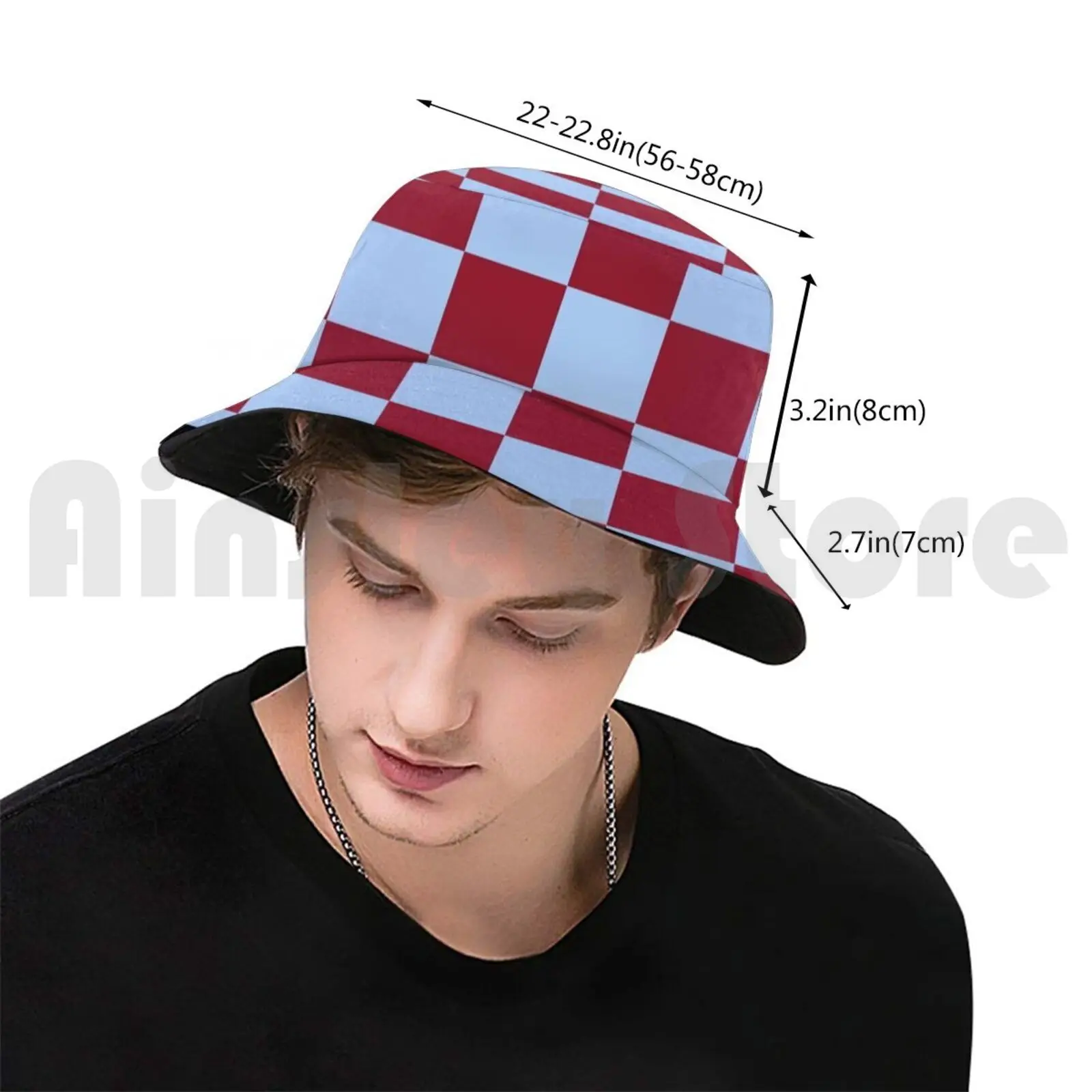 Claret And Blue Chequer Pattern Bucket Hat Adult kid baby Beach Sun Hats Soccer Footy Abstract Plain Colours Premier