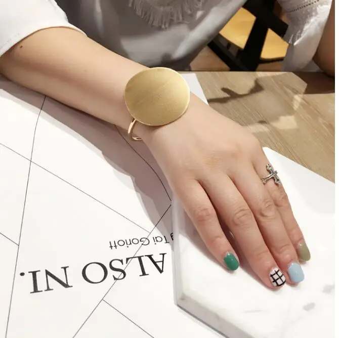 2026 Korean Open Brushed Big Round Charm Bracelets Bangles for Women Girls Geometric Open Bangles Office Lady Daily Jewelry