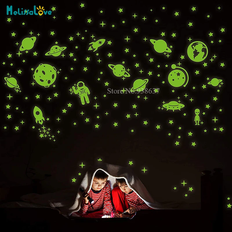 260 pcs Solar System Space Galaxy Planets Baby Room Glow in Dark Glowing Wall Sticker Nursery ceiling Birthday Party Decal BC004