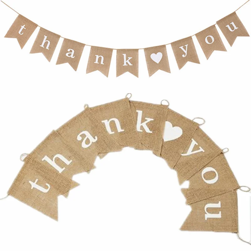 Thank You Jute Hessian Burlap Banner Wedding Decoration Bridal Shower DIY Party Supplies Birthday Gifts Signs Bunting 5BB5781