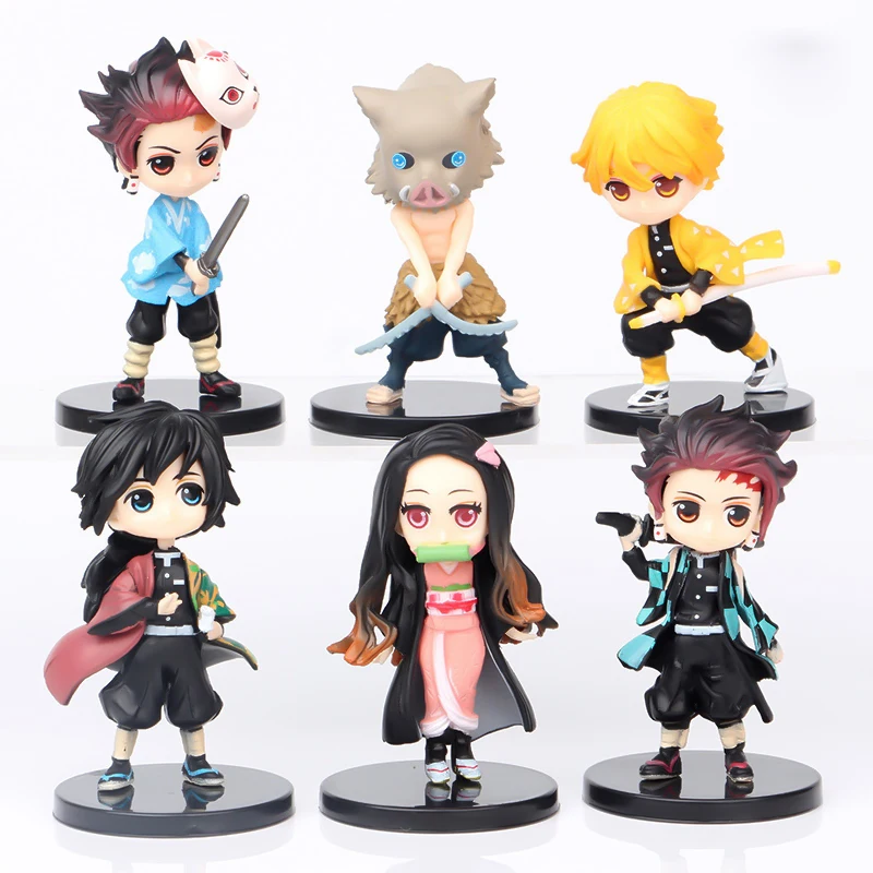 6pcs/set Anime Demon Slayer Figure Kimetsu No Yaiba Figure Q Posket Kamado Tanjirou Kamado Nezuko Agatsuma Figure Toys 7cm