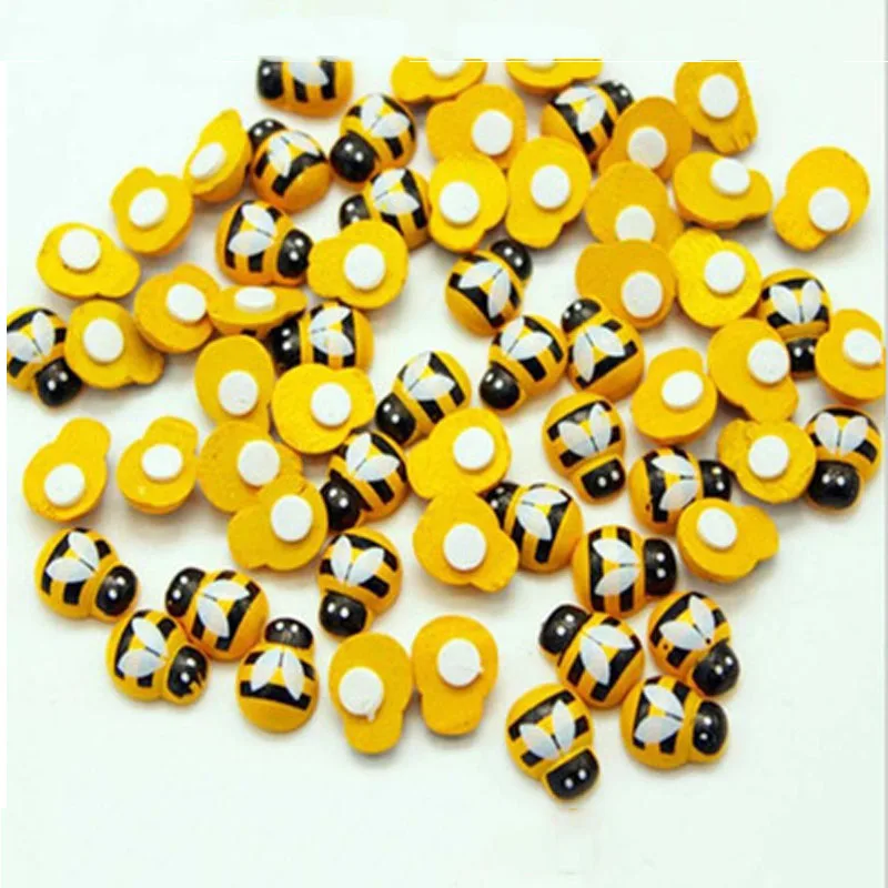 50/100pcs Bee drewniane Mini DIY Scrapbooking dekoracja wielkanocna dekoracje na imprezę urodzinową pszczoła drewniane dekoracje ścienne do domu