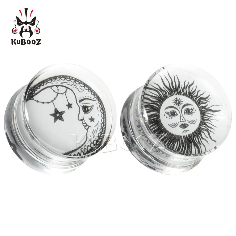 KUBOOZ Latest Fashion Sun Moon Transparent Acrylic Ear Plugs Tunnels Piercing Body Jewelry Earring Expanders Stretchers 8-30mm