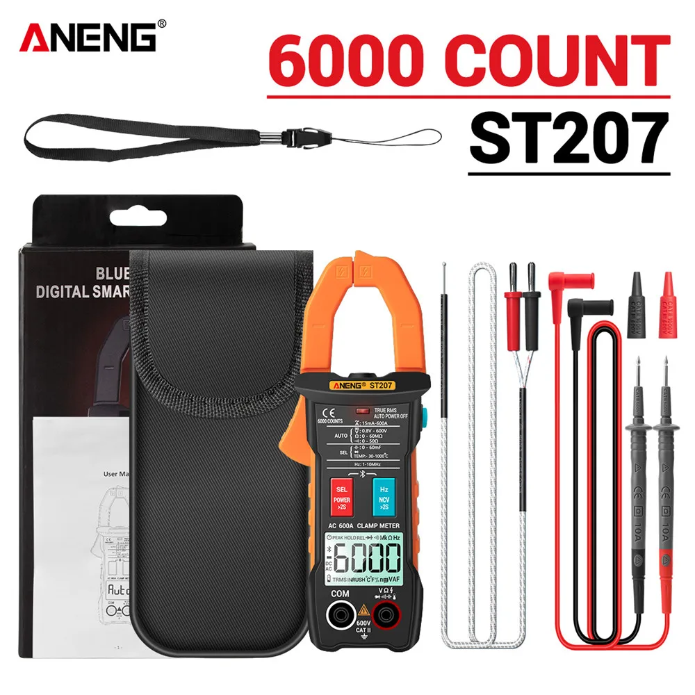 ST207 Digital Bluetooth Smart Multimeter Clamp Meter 6000 Count True RMS DC/AC Voltage Tester AC Current Hz Capacitance Ohm TEST