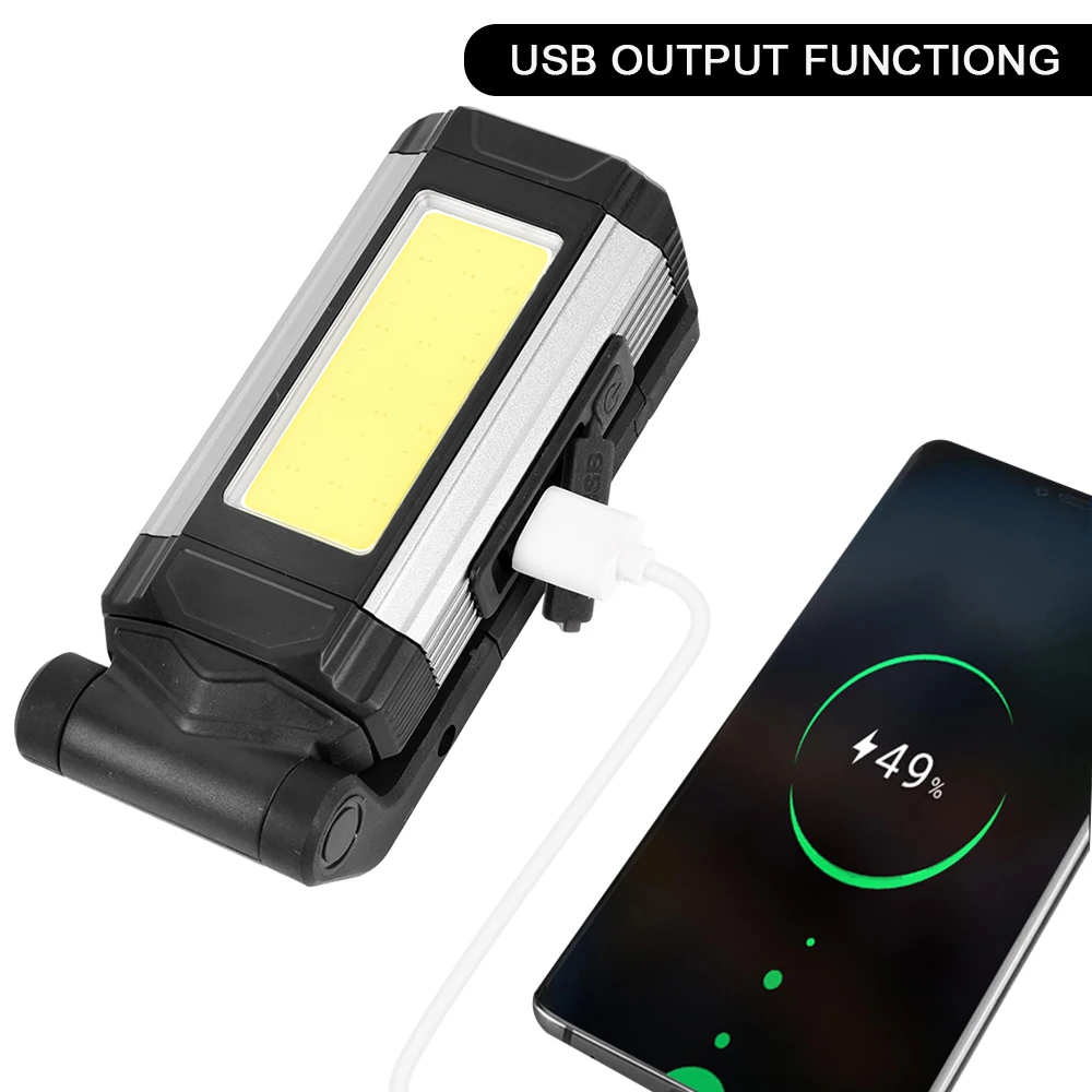 USB Rechargeable COB Work Light Super Bright LED Flashlight Portable Camping Lamp with Tail Magnet Waterproof Adjustable Lantern