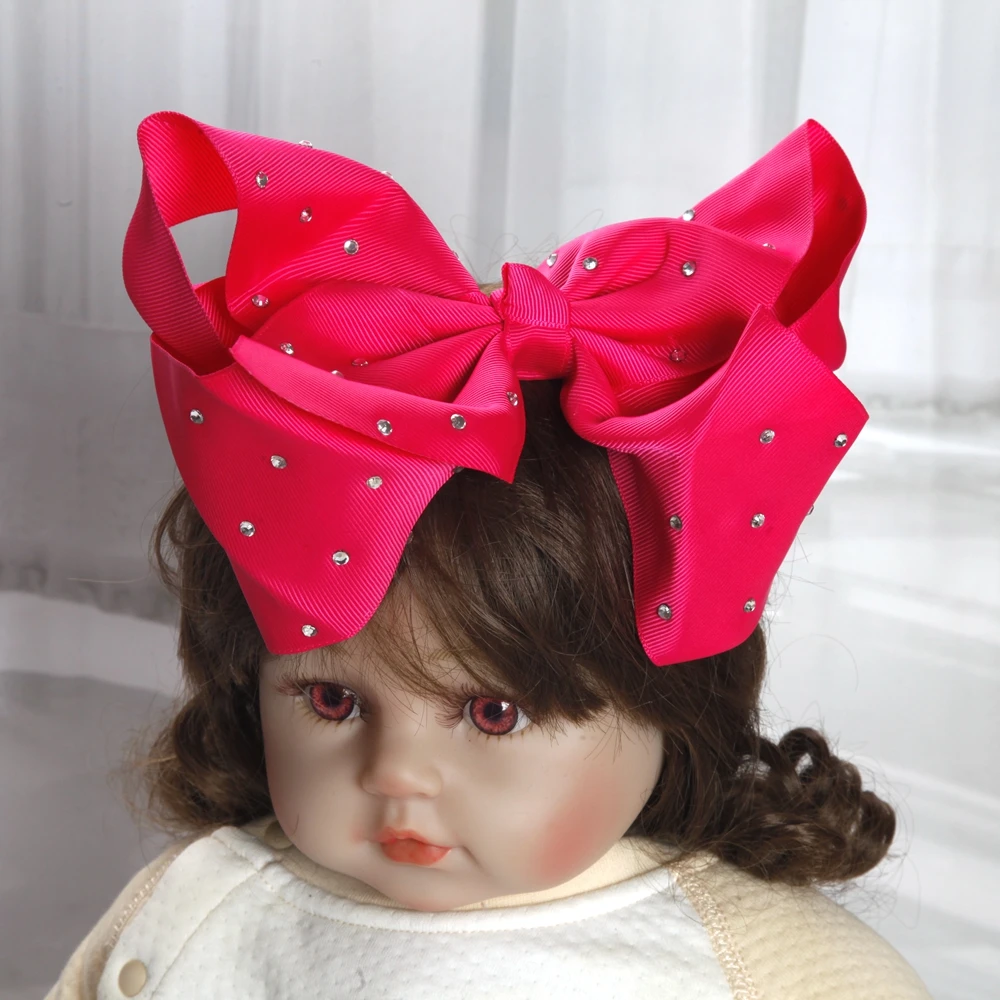 8 Zoll Große Haarschleifen für Babymädchen und Kinder, Weiche Schleifen mit Strass-Knoten, Haarbänder, Baby-Haaraccessoires, Kinder-Kopfschmuck – Detail 15
