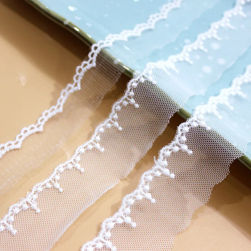 Mesh Lace Trim 20 Yard Ivory Apricot Gauze Tulle Embroidery Ribbon Edge Dress Clothes Sewing Fabric M4F236