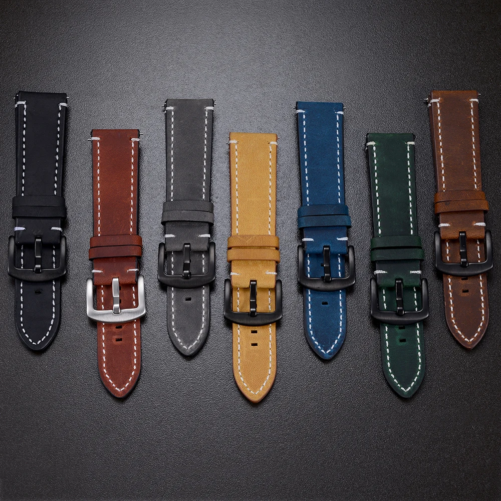 Men Watch Band Genuine Leather Straps 22mm 24mm Watch Accessories Belt High Quality Top Grain Watchbands