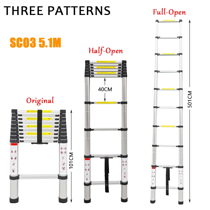 MANSTOOL SC03 TelescopingบันไดExtensionบันไดสมดุล5.1Mแบบพกพาตรงบันไดสำหรับครัวเรือน