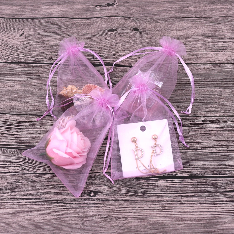 50PCS Little Violet Organza Gift Bags 8*10cm Jewelry Display Packing Yarn Bags Pouches Can Customize logo