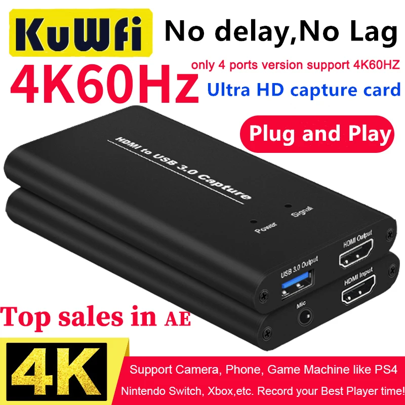 USB Capture USB3.0 HDMI 4K60Hz Video Capture HDMI to USB Video Capture Card Dongle Game Streaming Live Stream Broadcast MICinput