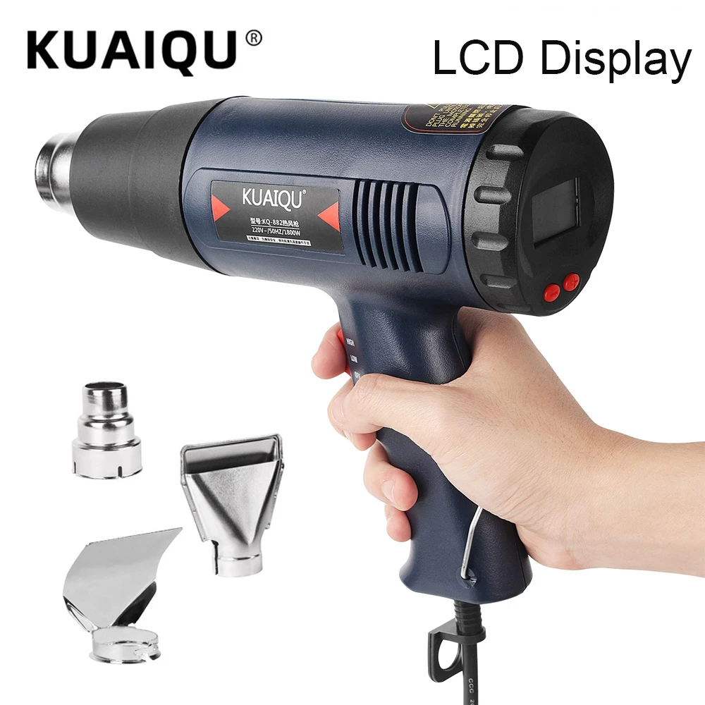 1800W Professional Electric Hot Air Gun Temperature-controlled Building Hair Dryer Heat Gun Soldering Tools Adjustable + Nozzle