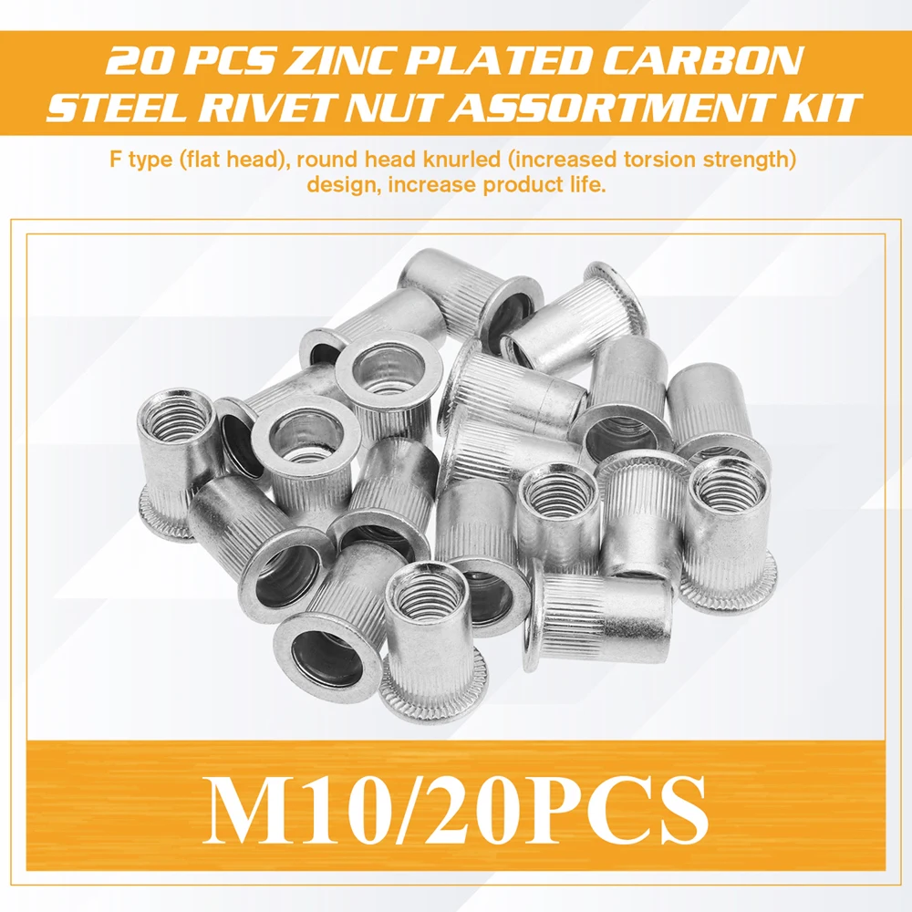 20pcs Aluminum Alloy Rivet Nuts M3 M4 M5 M6 M8 M10 Flat Head Threaded Insert Nut Rivet Cap Set Threaded Nuts