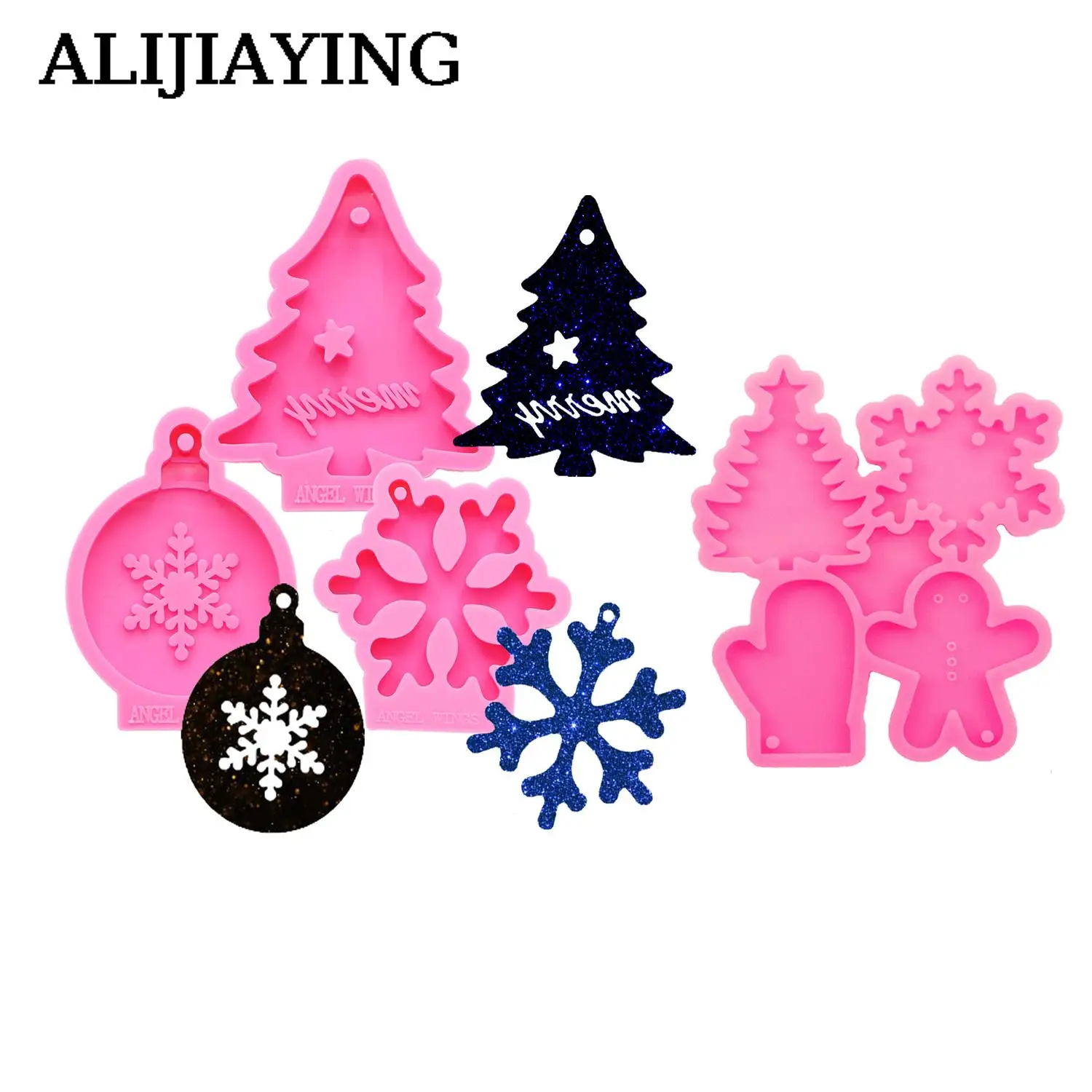 DY0132 Shiny Christmas decoration christmas tree snowflakes silicone mold DIY craft pendant for jewelry epoxy resin table