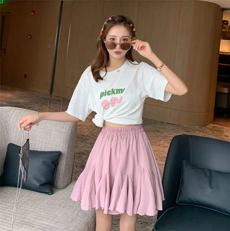 Women Skirt Summer Short Chiffon Pleated Skirt A-line High Waist Mini Skirt Black White Pink Plus Size mujer faldas