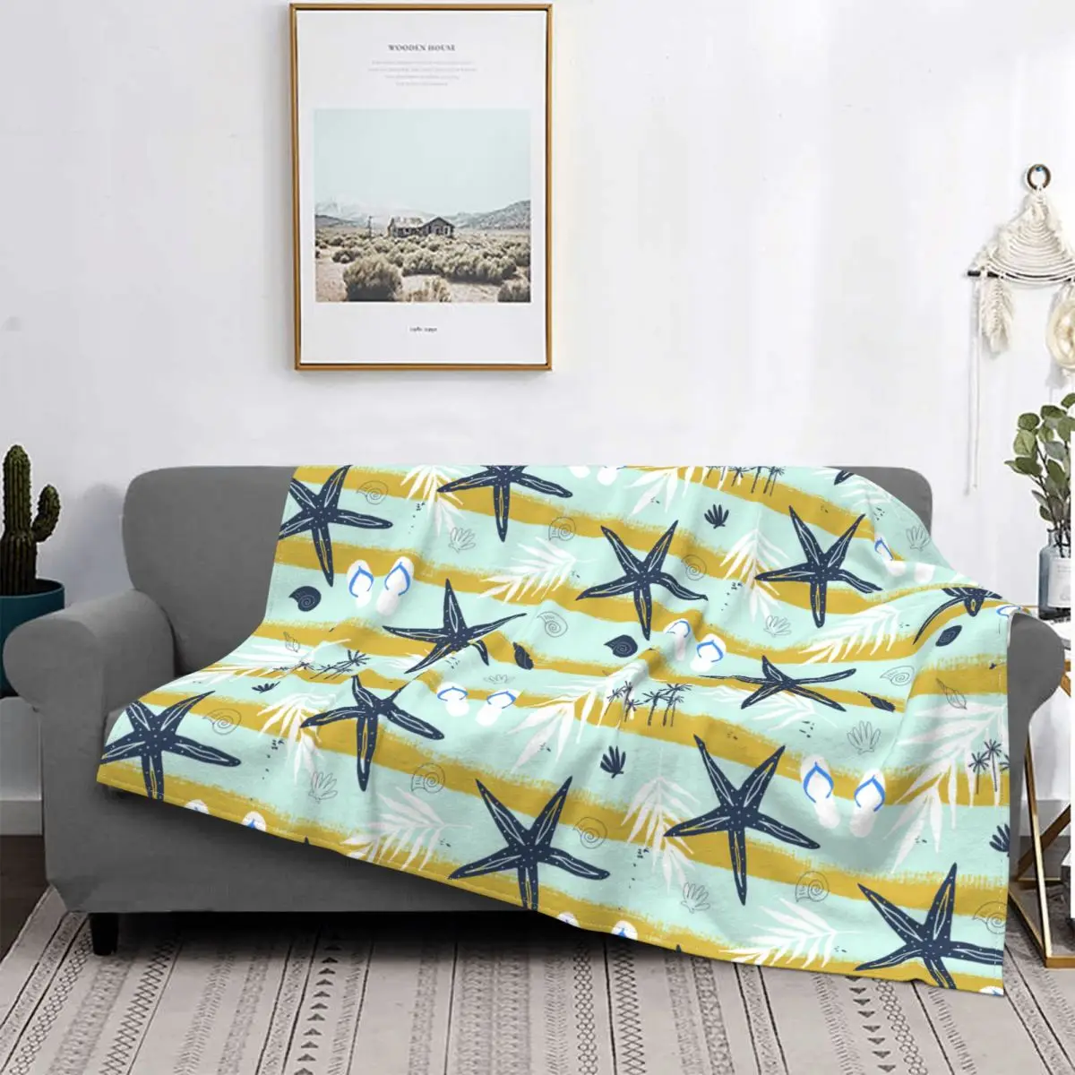 

Летние одеяла с морскими ракушками, звездочками и пальмами, флисовые украшения, ультра-мягкие покрывала для постельного белья, плюшевое тон...