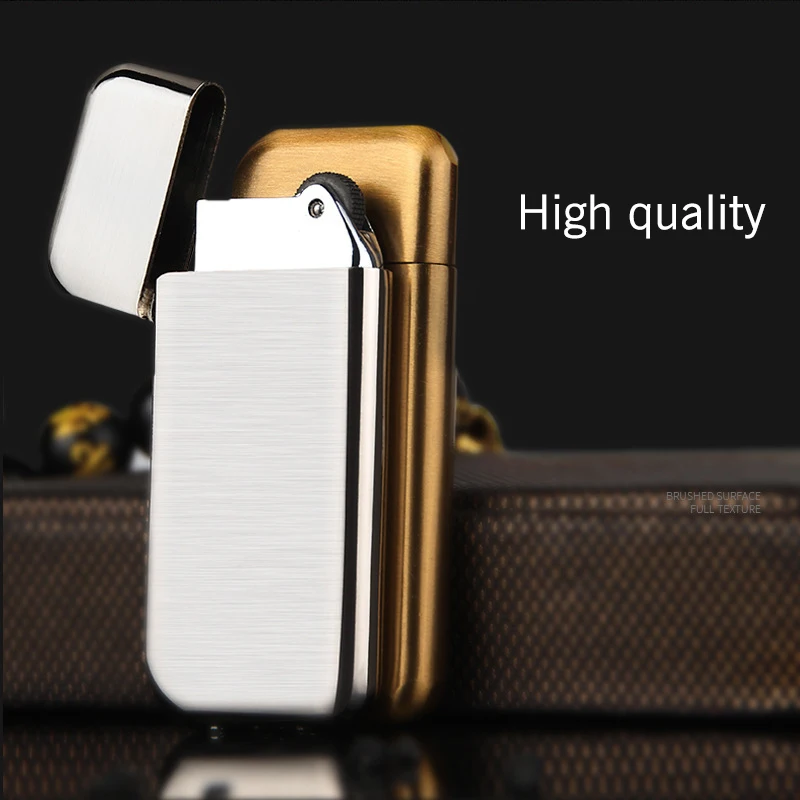 High Quality Men Ultrathin Metal Cigarette Lighter Flame Refillable Cigar Butane Gas Lighter For Smoking Novelty Gadgets