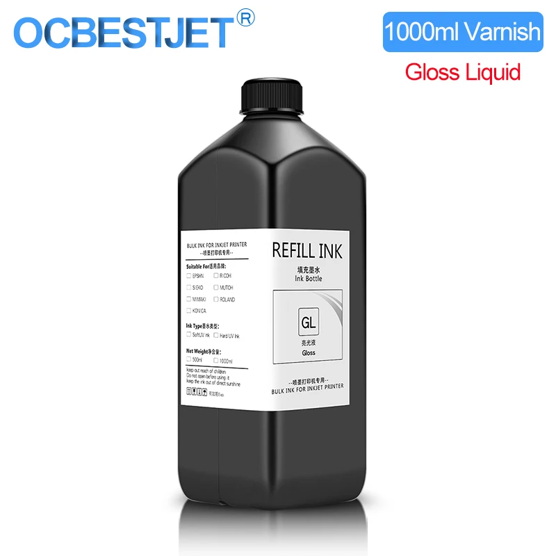 

1000ML/Bottle UV Varnish For Epson L800 L805 L1800 R290 R330 1390 1400 4800 4880 7800 7880 TX800 XP600 XP300 UV DTF Prniter