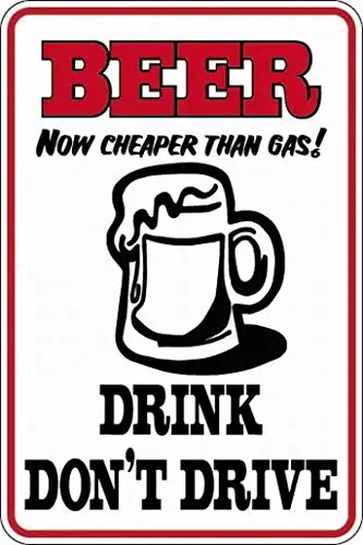 Safety Signs 12x16 Funny Beer Cheaper Than Gas Drink Don't Drive Tin Sign