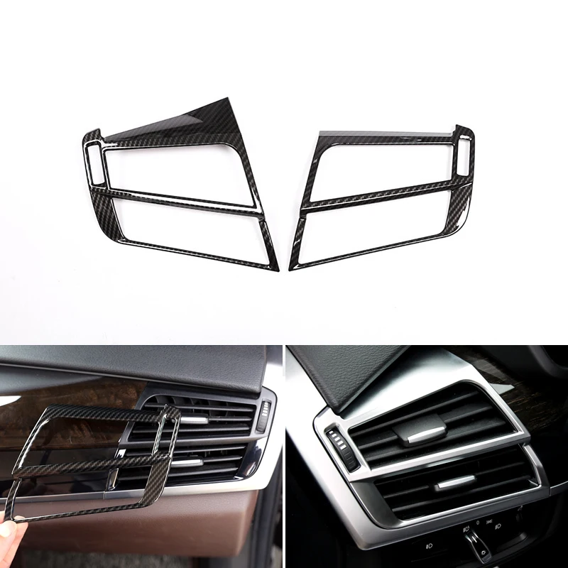 

2pcs For BMW X5 X6 F15 F16 Car Styling Carbon Fiber Texture Interior Side Air Condition Air Vent Outlet Frame Cover Trim