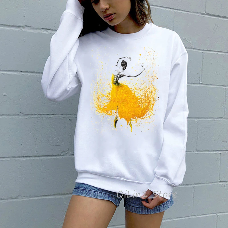 

High Quality Sudaderas Para Mujer Watercolor Ballet Art Print Hoody Ladies Long Sleeve Streetwear Friends Xmas Gift Oversize