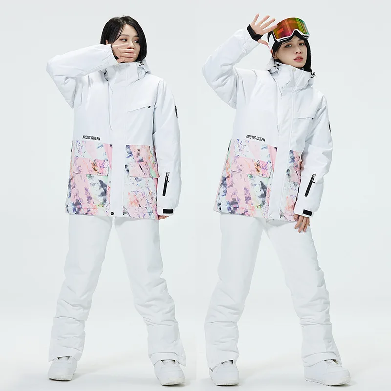 Color Block Ski Suit for Men and Women, Windproof, Waterproof, Snowboarding Jackets, Pants, Female Snow Costumes, New Fashion,