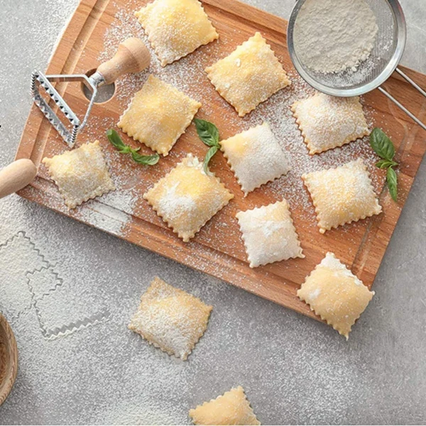 Set di timbri per Ravioli Maker-tagliapasta e timbri leader con manico in legno-per Ravioli, Pasta, gnocchi Lasagna