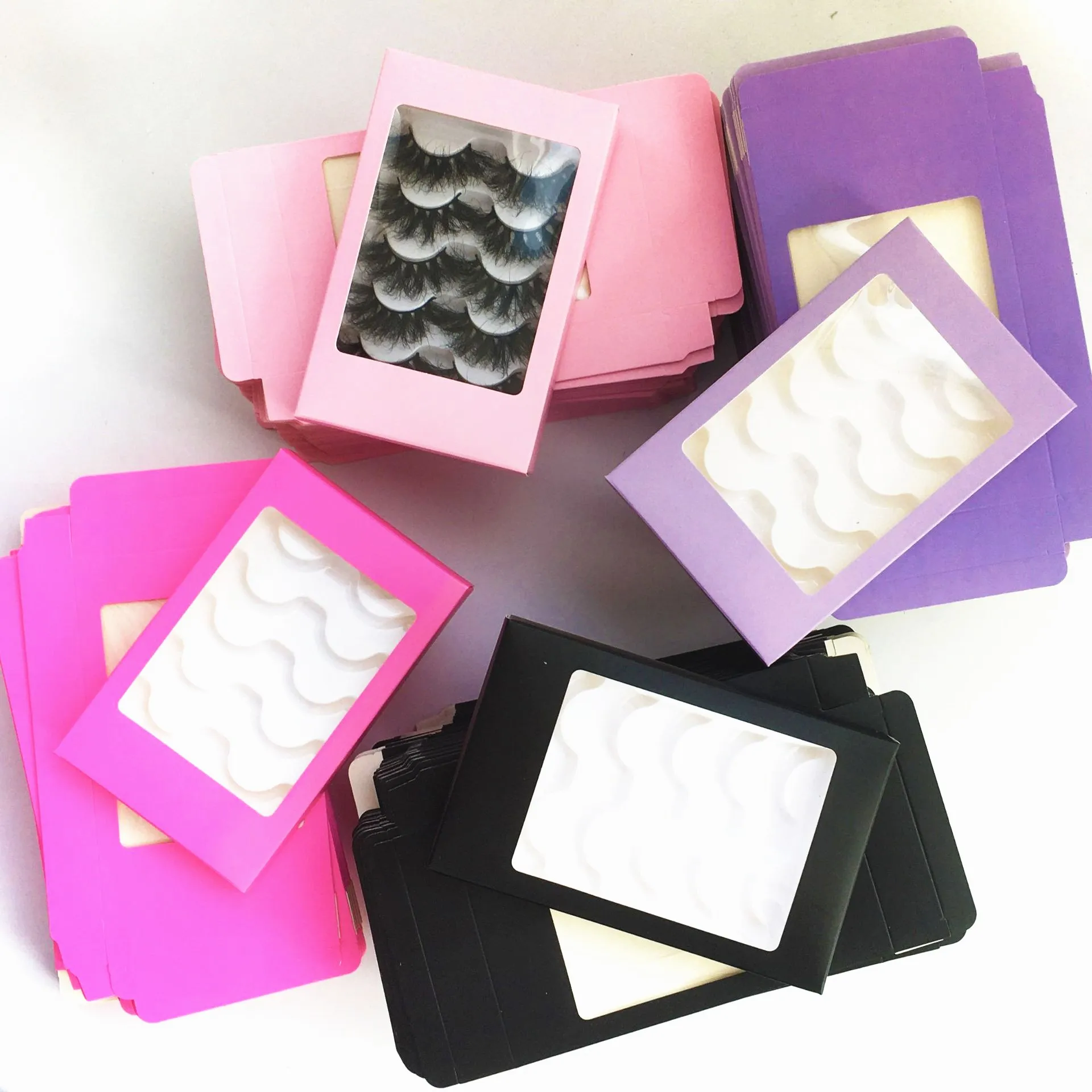 10/20/30/40/50pcs/lot 5pairs empty lashes box  pink marble soft paper eyelashes packaging provide print logo