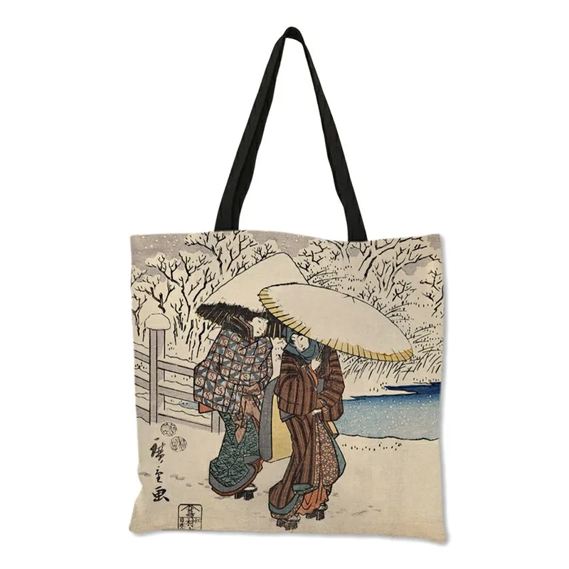 Retro Japanese Shogunate Scene Ukiyoe Mountain Print Bags Handbags Women Ladies Tote  Shopper Shopping Bag For Daily Use B13187