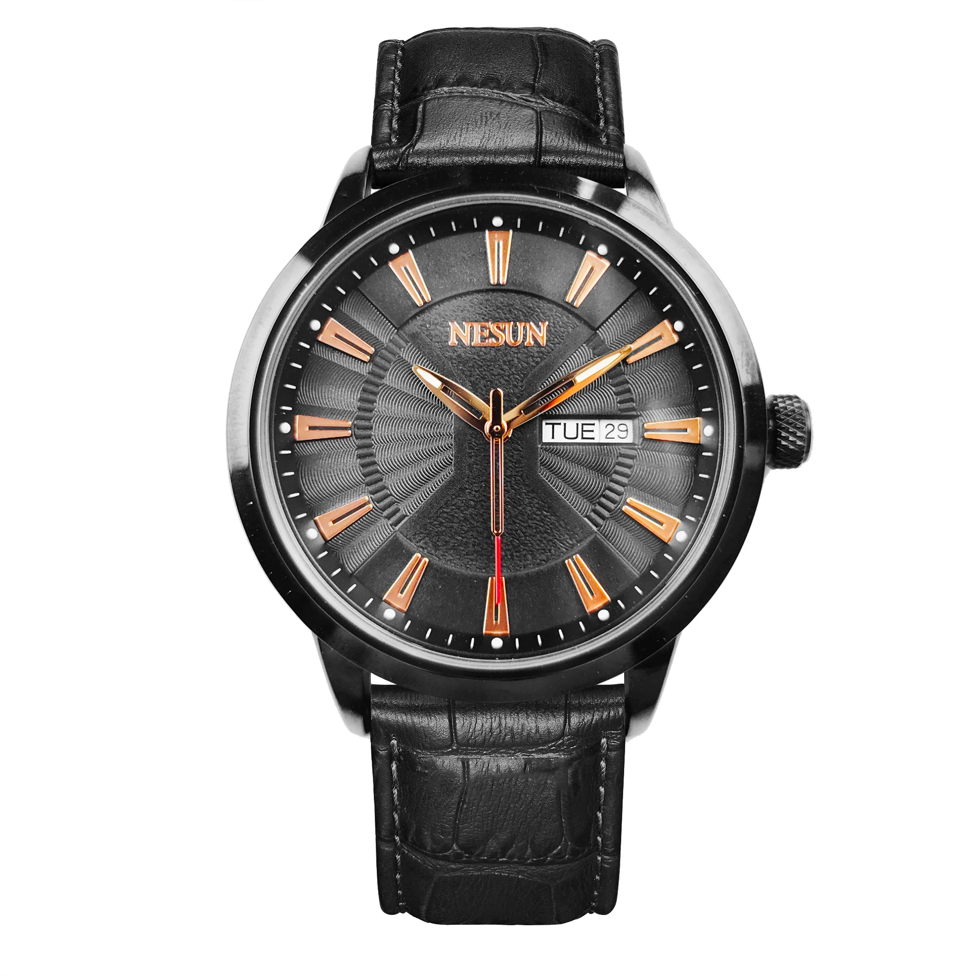 سويسرا العلامة التجارية الفاخرة NESUN اليابان استيراد ميوتا حركة الكوارتز ساعات رجالية 30 متر مقاوم للماء ساعة جلد طبيعي N7055 #4