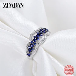 ZDADAN 925 Sterling Silver Geometric Sapphire Rings For Women Wedding Jewelry Engagement Gift