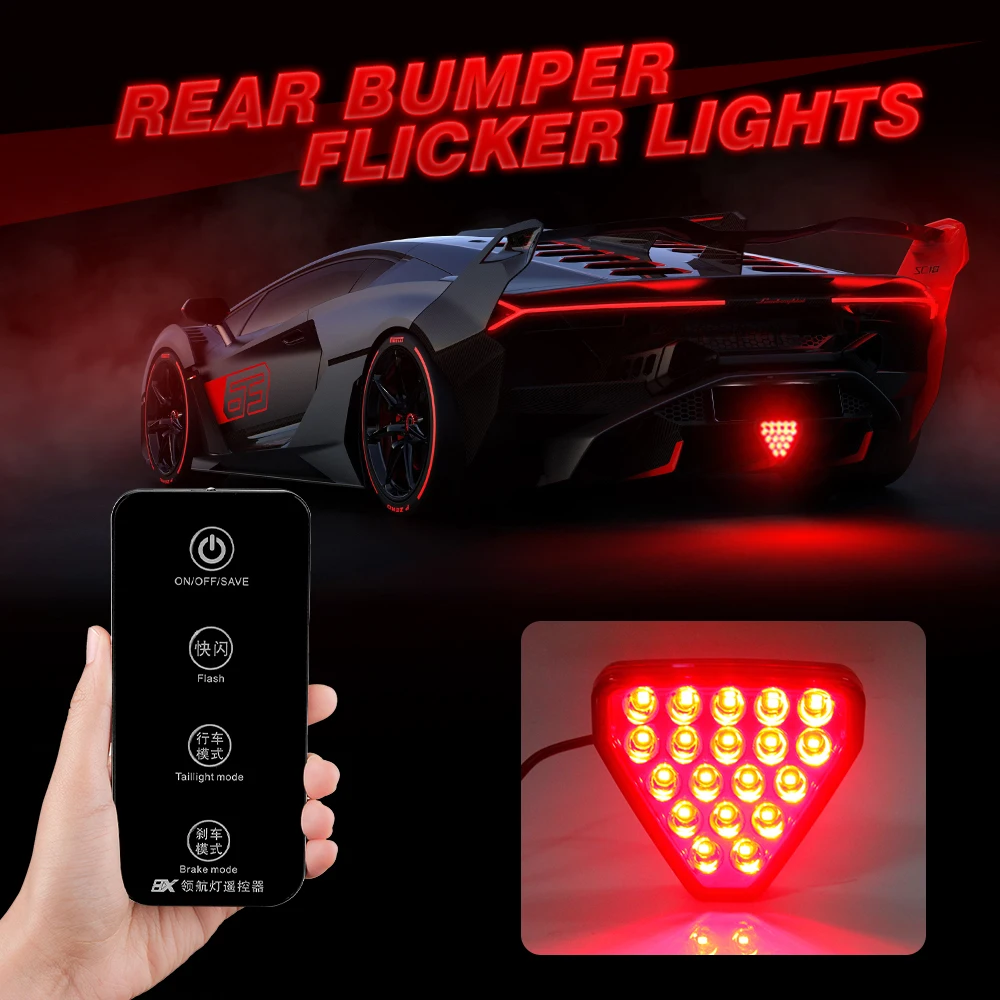 

OKEEN 19led F1 Style Brake Lights Car Triangle Rear Third Brake Lights Pilot Warning Stop Safety Lamp Remote Control For JDM BBA