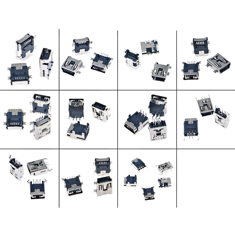100pcs/Box Data Interface Mini USB Plug 5pin Patch / In-line / Vertical Socket Connector DIP Jacket 5PF D port T-type Female