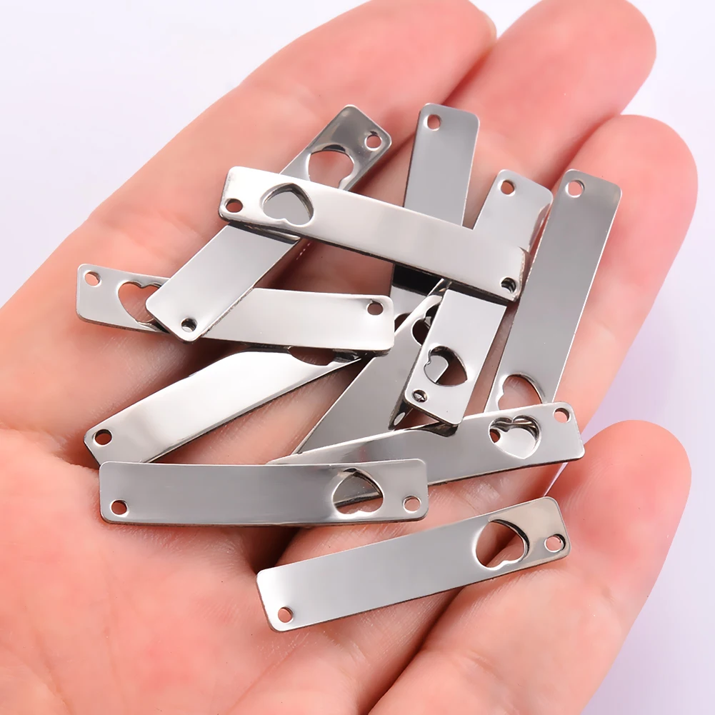10 Stück/Set, Edelstahl, spiegelglänzend, biegsame, unverzierte Stäbe mit hohlen Herzanhängern, Verbindungsstücke für die Herstellung von Schmuck, Halsketten, zum Selbermachen. – Detail 3