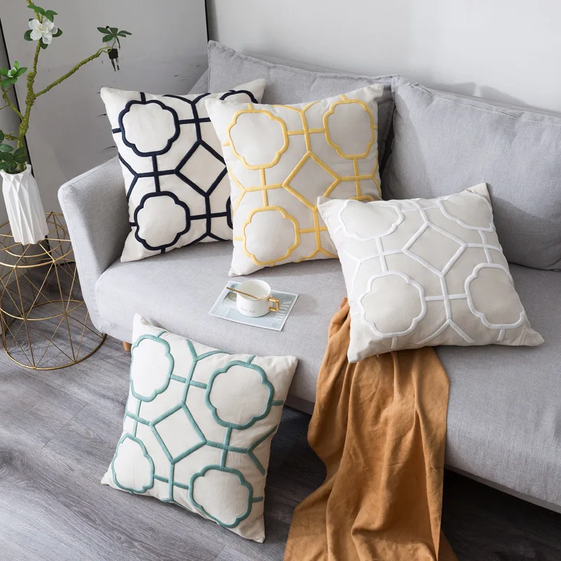 Diphylleia Nordic Style Cushion Cover Cotton Linen Mixed Geometric 3D Embroidery Big Pillow Case For Living Room Sofa Bedding