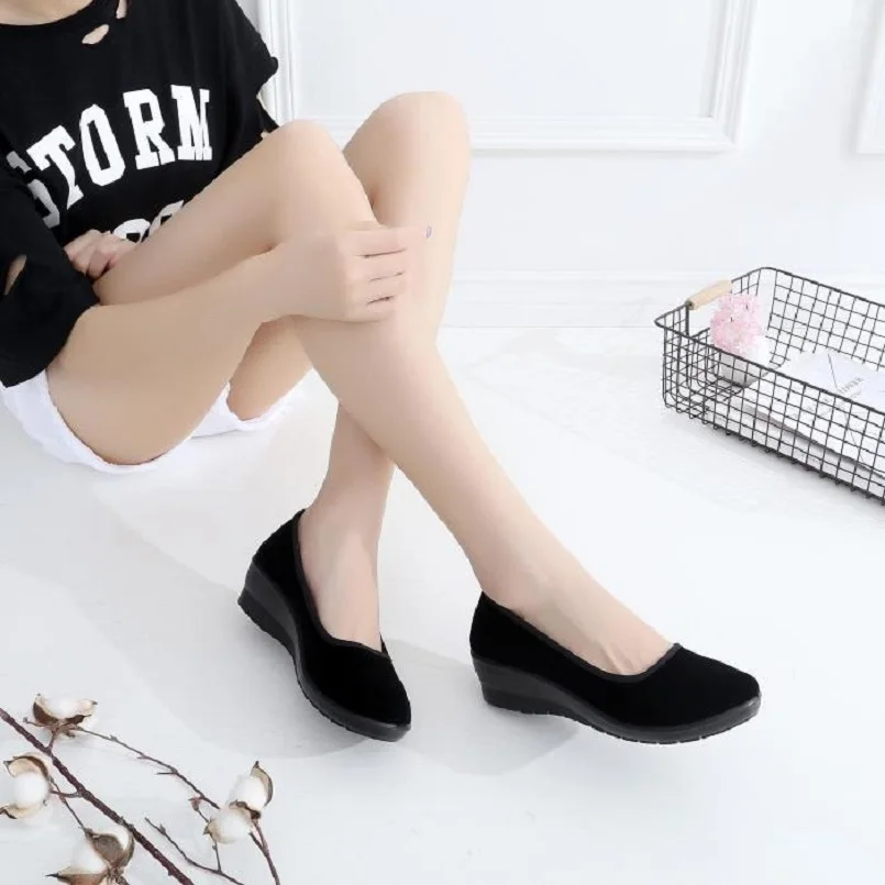 Cresfimix women fashion wedge heel black ballet shoes ladies casual dance shoes cool slip on spring shoes dames schoenen a5489