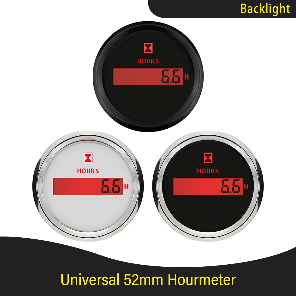 Universal 52mm Waterproof Digital Hourmeter Gauge LCD Engine Hour Meter for Motorcycle Boat Car Yacht 12V 24V