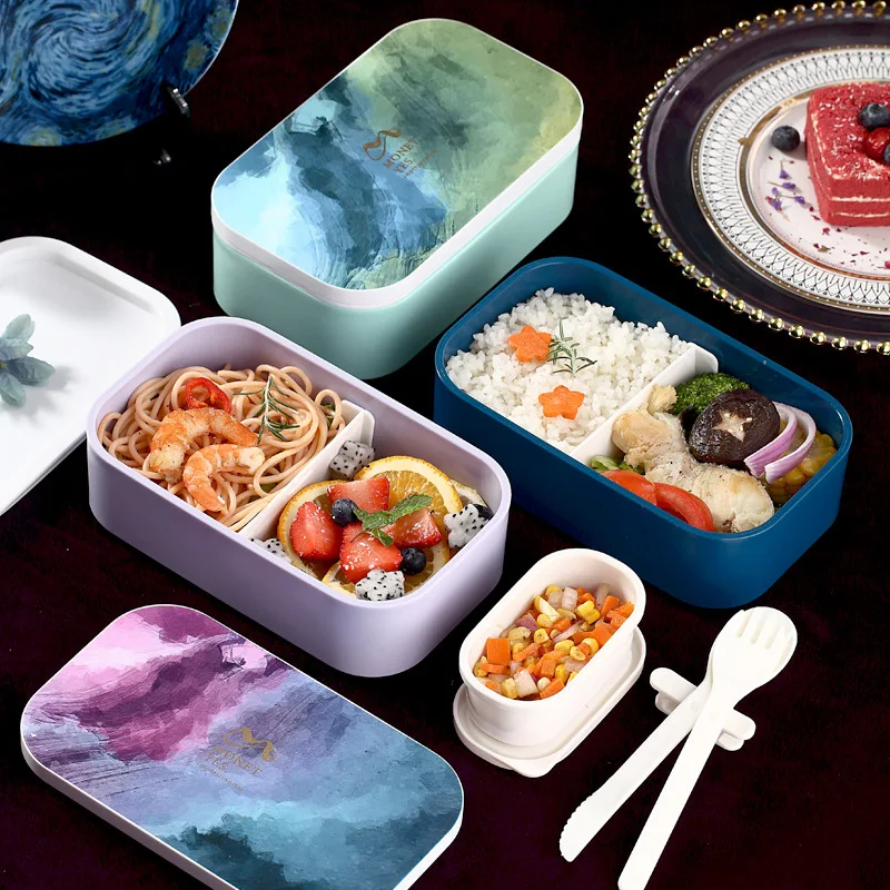 Office Worker with Lunch Box Japanese-Style Portable Microwave Bento Box Separated Storager Insulation Heated Lunch Box