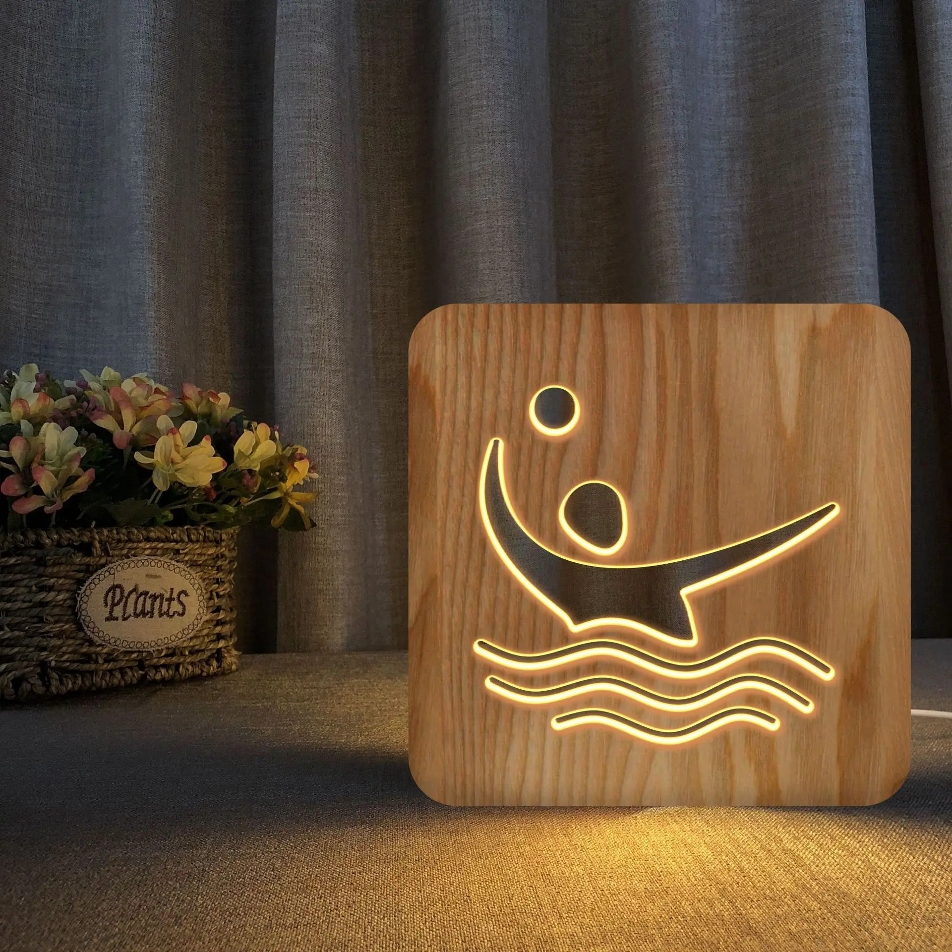 

Water Volleyball Modeling Solid Wood 3d LED Table Lamp Wooden Headlights Creative Daily Christmas Lights Indoor Dropshipping