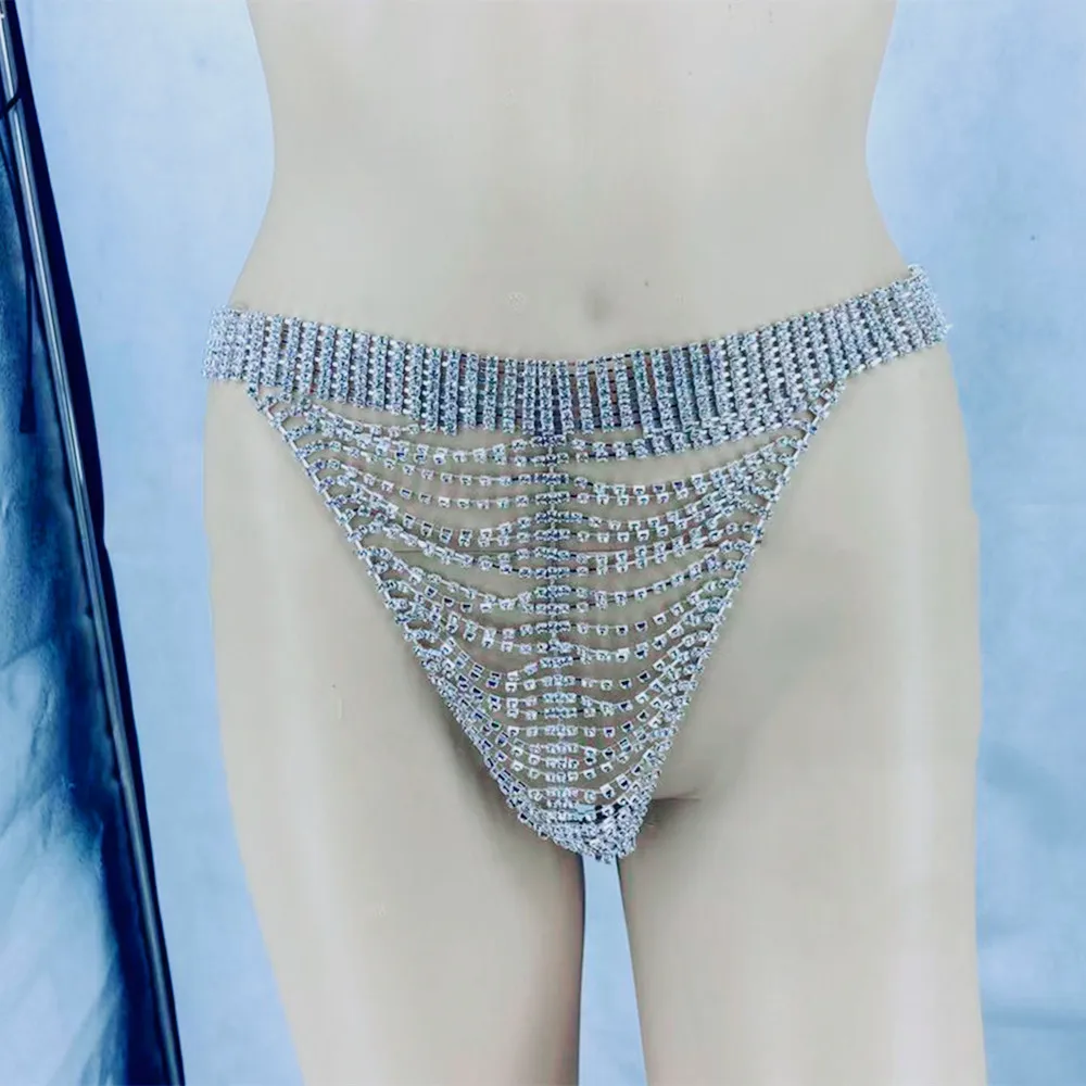 Rhinestone Multi-layer High Waist Round Body Chain Underwear Panties for Women Crystal Thong Bikini Belly Chain Body Jewelry