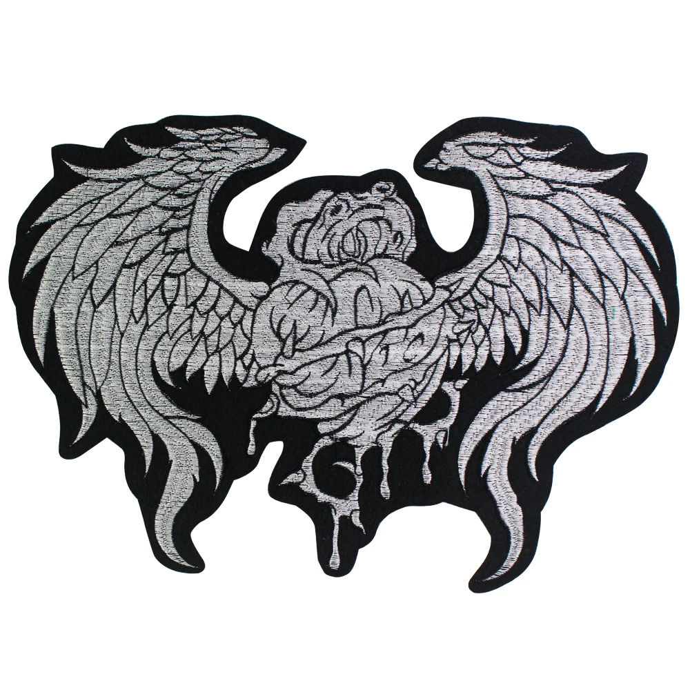 Embroidery Wolf Tiger Eagle Patch Arrow Rose Flower Applique Heart Wing Emblem Driver Skull Horn Iron on Badge 2pc