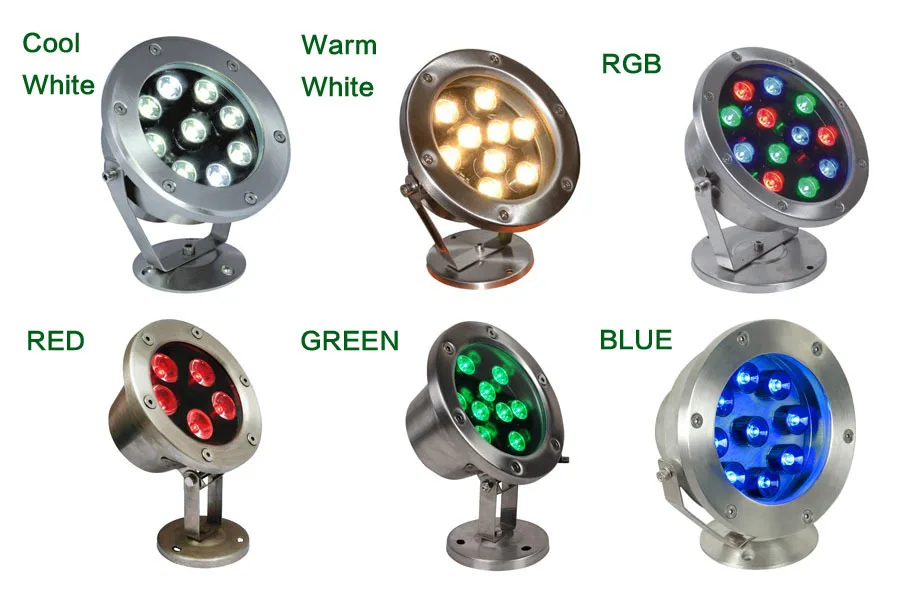 CREE-LED luz subaquática do ponto para o aquário, tanque de peixes da associação, lâmpada do RGB, vermelho, verde, azul, IP68, o melhor preço, 6W, 12W, 18W, 24W, 30W, 36W, 12V, CA, CC