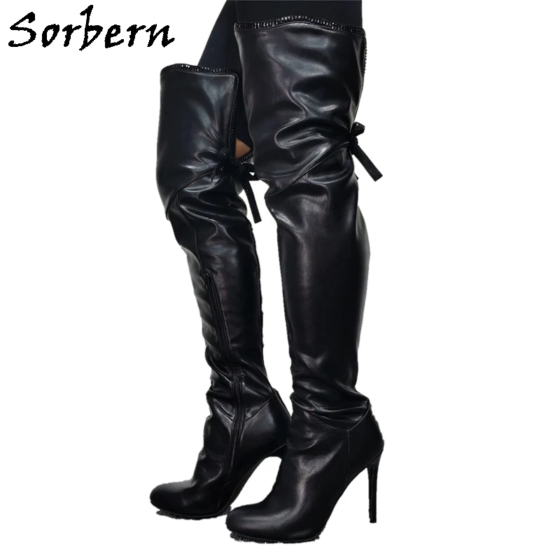 

Sorbern Custom Wide Fit Thigh Boots Women High Heel Cute Round Toe Stilettos Mid Thigh High Female Boot Multi Colors 2022