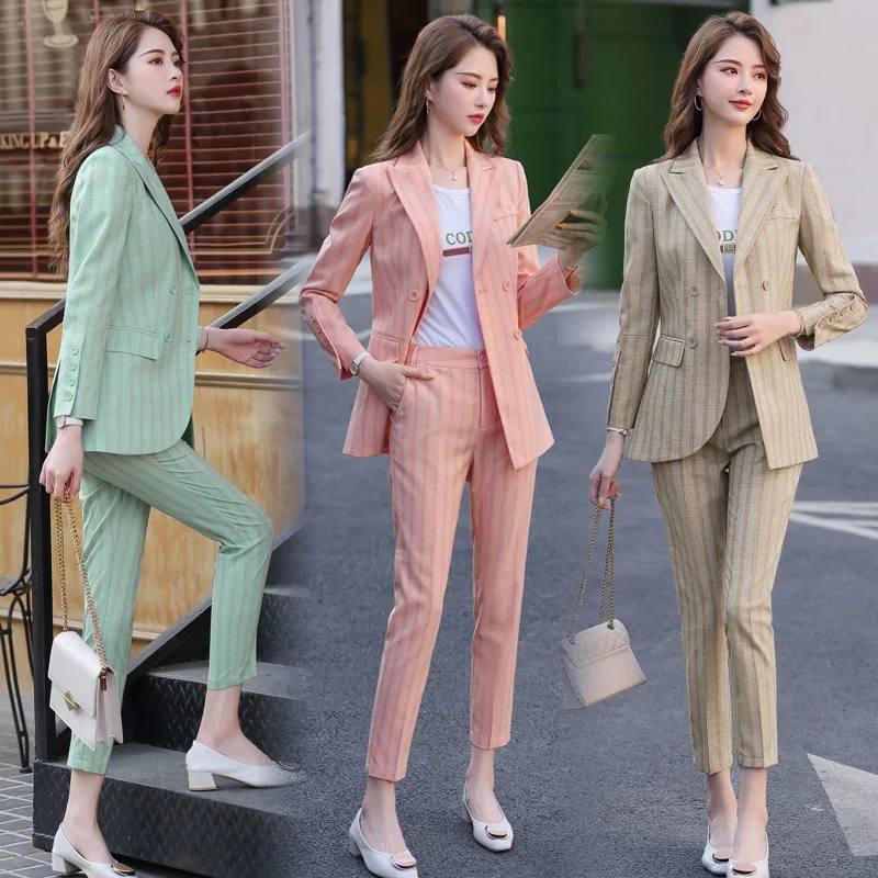 ladies Striped suit suit spring and autumn Korean fashion president high-end professional workwear temperament suit two-piece