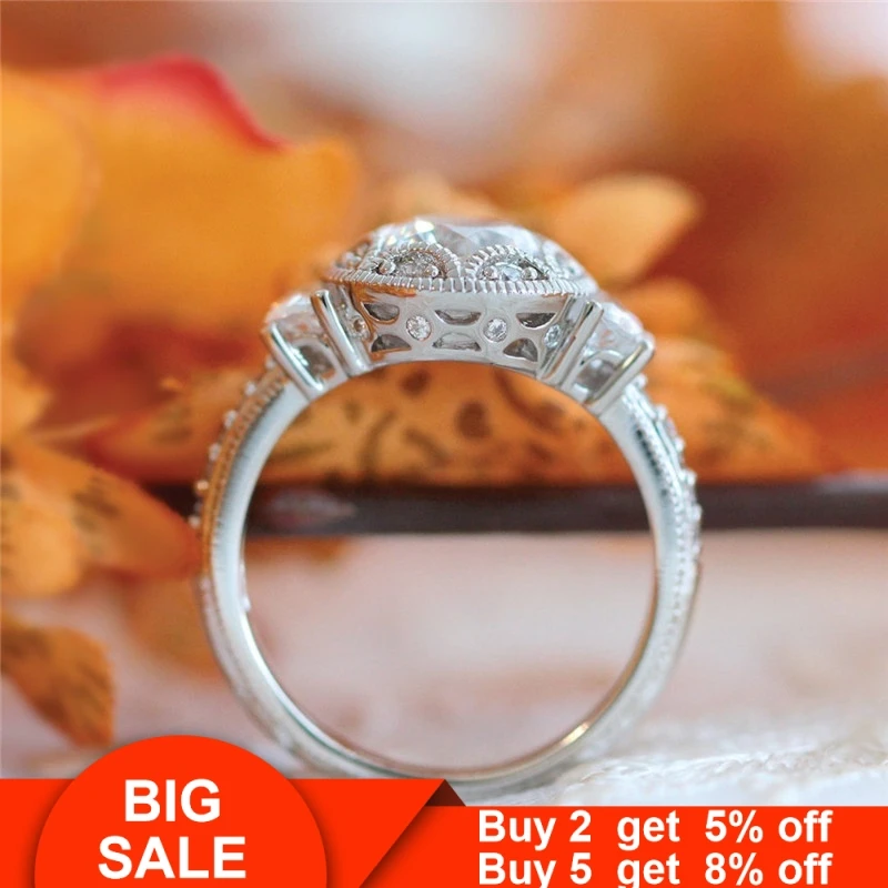 Vintage Promise ring 925 Sterling Silver Cubic Zirconia Hollow Wedding Band Rings for women Bridal Engagement Finger Jewelry