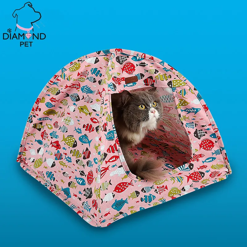 Fish design cotton canvas portable indoor cat pet folding tent house dog kennel pet products  Dog house outdoor doghouse